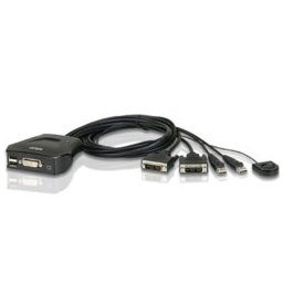 KVM суич ATEN CS22D, от 2x USB A(ж), 1x DVI(ж), 1x USB Mini B(ж) към 2x DVI(м), 2x USB A(м), порт селектор