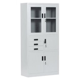 Метален шкаф Carmen CR-1240 E, 2x рафтове, 2x шкафове, 3x чекмеджета, 1x сейф, прахово боядисан, метален, сив