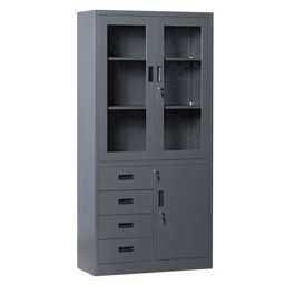 Метален шкаф Carmen CR-1278 E SAND, 3x рафтове, 2x шкафове, 4x чекмеджета, прахово боядисан, метален, заключване на вратите, регулируема височина на рафтовете, черен
