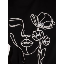 Черна дамска тениска с мотив на лице