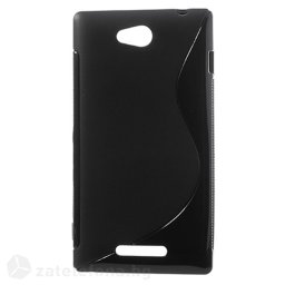 Силиконов калъф за Sony Xperia C със S-образен дизайн - черен