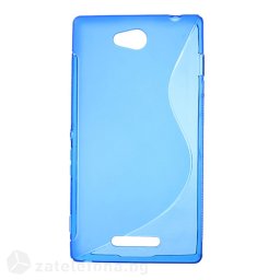 Силиконов калъф за Sony Xperia C със S-образен дизайн - тъмно син