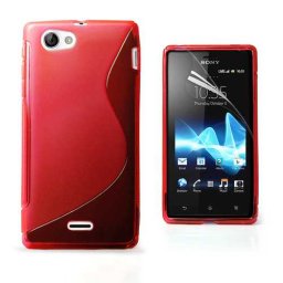 Силиконов калъф за Sony Xperia J със S-образен дизайн - червен