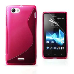 Силиконов калъф за Sony Xperia J със S-образен дизайн - ярко розов