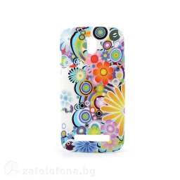 Пластмасов калъф за HTC Desire 500 - бял на цветя