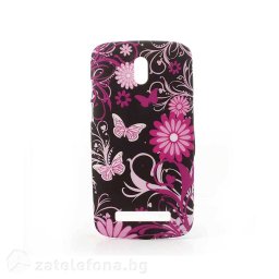 Пластмасов калъф за HTC Desire 500 - черен на пеперуди