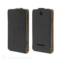 Кожен калъф flip за Sony Xperia E - черен