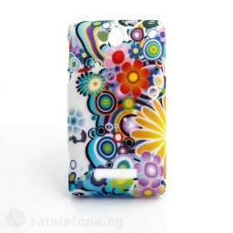 Силиконов калъф за Sony Xperia E - бял с флорални елементи