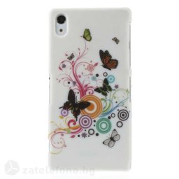 Пластмасов калъф за Sony Xperia Z2 - бял с пеперуди