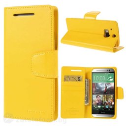 Кожен калъф тип портмоне модел GOOSPERY, марка Mercury за HTC One M8 - жълт
