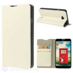 Тънък калъф страничен flip за LG L70 D325 Dual SIM – бял