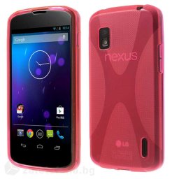 Силиконов калъф за LG Nexus 4 със X-образен дизайн - ярко розов