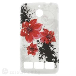 Силиконов калъф за Sony Xperia E1 - червени цветя