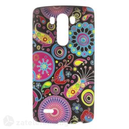 Силиконов калъф за LG G3 - черен с флорални елементи