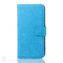 Кожен калъф тип портмоне с гладка кожа за Samsung Galaxy S5 mini - светло син
