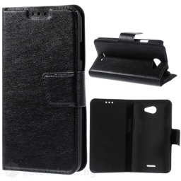 Тънък кожен калъф страничен flip за HTC Desire 516 – черен