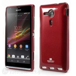Гланциран силиконов калъф марка Mercury с лъскави частици за Sony Xperia SP – червен