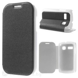 Тънък кожен калъф страничен flip за Alcatel One Touch Pop C3 – черен