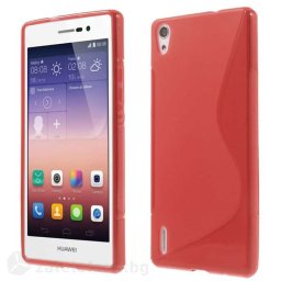 Силиконов калъф за Huawei Ascend P7 със S-образен дизайн - червен