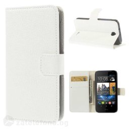 Кожен калъф тип портмоне за HTC Desire 310 - бял