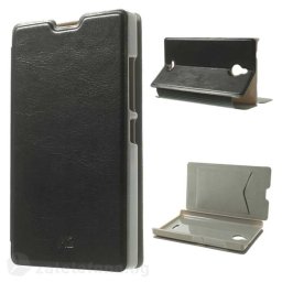 Тънък кожен калъф за Nokia X2 Dual Sim – черен