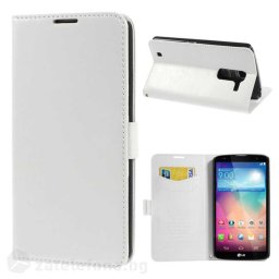 Кожен калъф тип портмоне с гладка кожа за LG Optimus G Pro 2 - бял