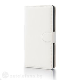 Кожен калъф тип портмоне за Sony Xperia E3/E3 Dual - бял