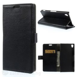 Кожен калъф тип портмоне за Sony Xperia Z3 - черен