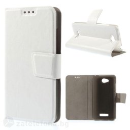 Тънък кожен калъф страничен flip за HTC Desire 616 – бял