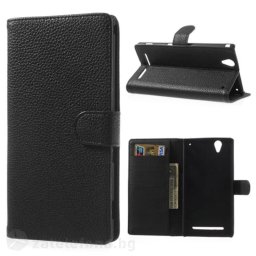 Кожен калъф тип портмоне за Sony Xperia T2 Ultra - черен