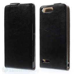 Кожен калъф flip с гладка кожа за Huawei Ascend G6 - черен