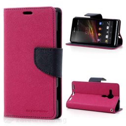 Калъф страничен флип модел GOOSPERY, марка Mercury за Sony Xperia SP - ярко розов