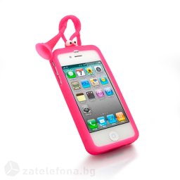 Силиконов калъф за iPhone 4/4s с антенки - ярко розов