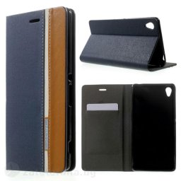 Калъф тип портмоне с лента за Sony Xperia Z3 - тъмно син