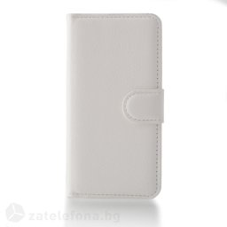 Кожен калъф тип портмоне за Alcatel One Touch Idol mini - бял