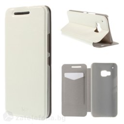 Тънък кожен калъф страничен flip за HTC One M9 – бял