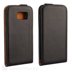 Кожен калъф flip за Samsung Galaxy S6 - черен