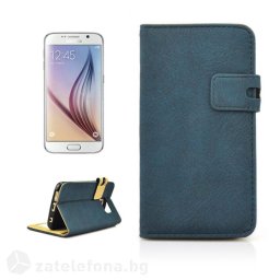Велурен калъф flip за Samsung Galaxy S6 - тъмно син