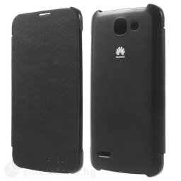 Тънък кожен калъф страничен flip за Huawei Ascend G730 – черен