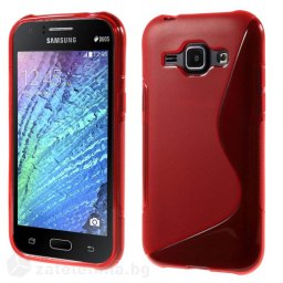 Силиконов калъф за Samsung Galaxy J1 със S-образен дизайн - червен