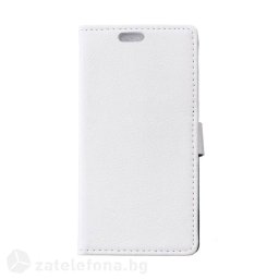 Кожен калъф тип портмоне за Alcatel One Touch Idol 3, 4.7 инча - бял