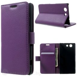 Кожен калъф тип портмоне за Sony Xperia Z3 Compact - лилав