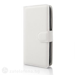 Кожен калъф тип портмоне с кръгло капаче за LG G2 mini - бял