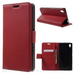 Кожен калъф тип портмоне за Sony Xperia Z5 - червен