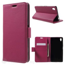 Кожен калъф тип портмоне за Sony Xperia Z5 - ярко розов