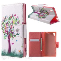 Калъф страничен флип за Sony Xperia Z5 - шарено дърво