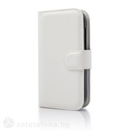 Кожен калъф тип портмоне за Alcatel One Touch Pop C3 - бял