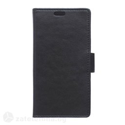 Кожен калъф тип портмоне с гладка кожа за Alcatel One Touch Pixi 3, 4.5 инча - черен