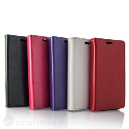 Кожен калъф тип портмоне с гладка кожа за Alcatel One Touch Pixi 3, 4.5 инча
