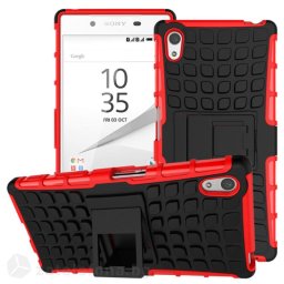 Двупластов калъф със стойка за Sony Xperia Z5 - червен